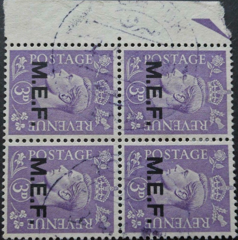 British Middle East Forces 1944 GVI 3d block with TOBRUK in violet postmark