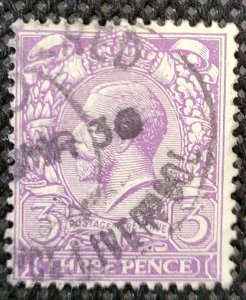 Great Britain, 1912-13, George V, 3p violet, #164,used, SCV$3.25