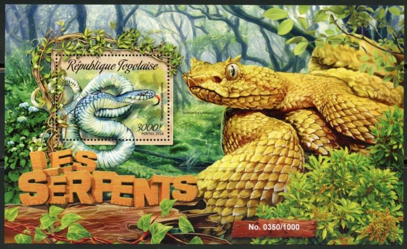 TOGO 2016  SNAKES  SOUVENIR SHEET MINT NEVER HINGED