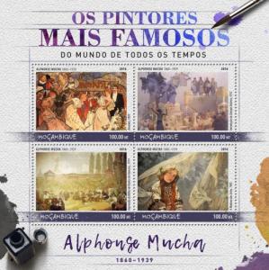 MOZAMBIQUE - 2016 - Painters. Alphonse Mucha - Perf 4v Sheet - MNH