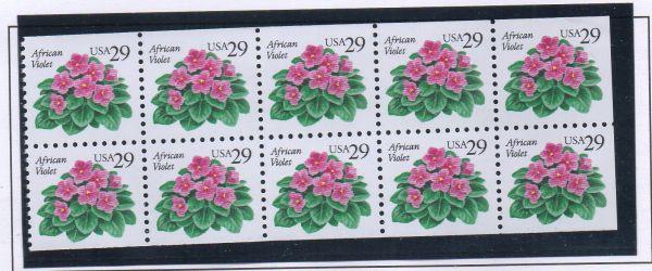 United States Sc 2486a 1993 29 c African Violet stamp booklet pane mint NH