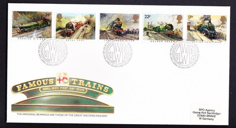 Great Britain Famous Trains 5v FDC SG#1272/76 SC#1093-97