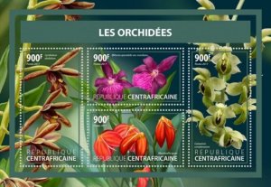 Central Africa - 2017 Orchids - 4 Stamp Sheet - CA17609a