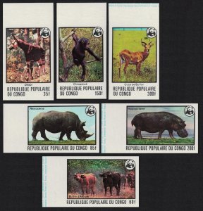 Congo WWF Endangered species 6v IMPERF Margins 1978 MNH SC#453-458