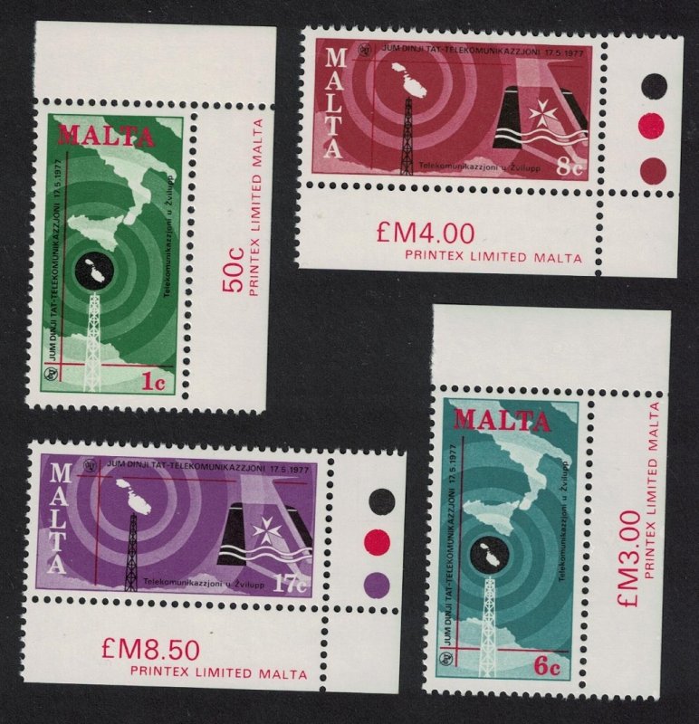 Malta World Telecommunications Day 4v Corners 1977 MNH SG#580-583