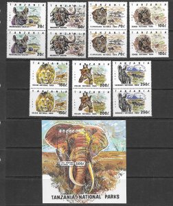 Tanzania 1185-92 MNH Animal set cpl. in blocks of 4, vf. 2022 CV $26.00