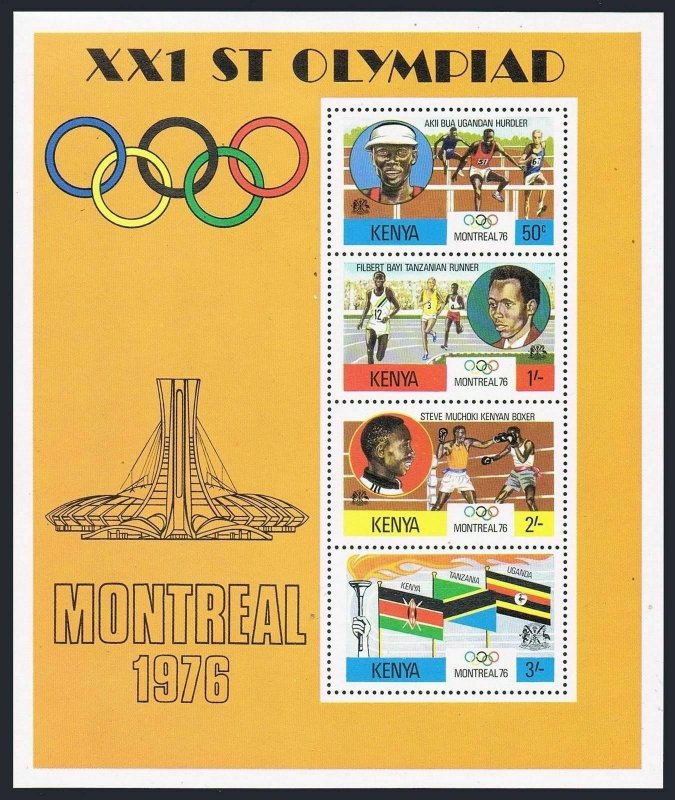 Kenya 63a,MNH.Michel Bl.2. Olympics Montreal-1976.Akli Bua,Fibert Bayi,Muchoki,