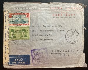 1941 Alexandria Egypt Airmail Censored Cover To Brooklyn NY Usa Via Hong Kong