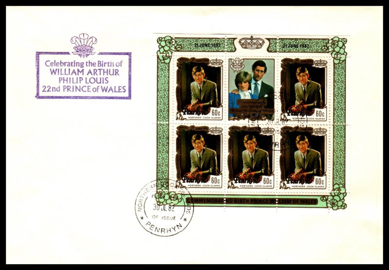 Penrhyn Island 197 Prince William Souvenir Sheet U/A FDC