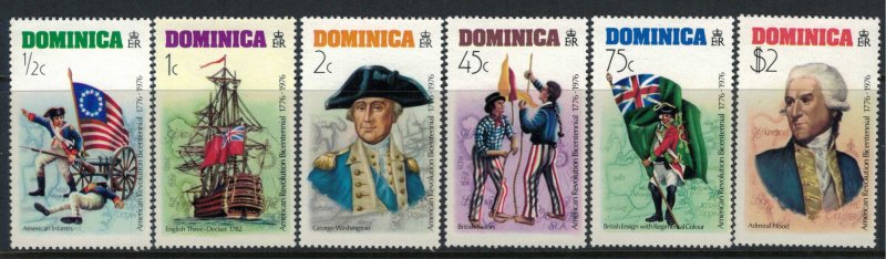 Dominica #472-7a* NH  CV $5.60  US Bicentennial complete set & Souvenir sheet