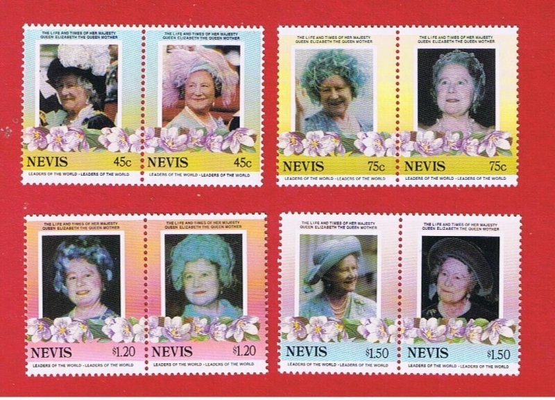 Nevis  #427-430 MNH OG   Queen Mother Pairs   Free S/H