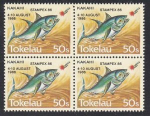 TOKELAU 1986 50s Fish with STAMPEX 86 overprint MNH - block - scarce........H884