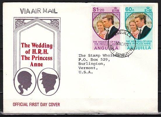 Anguilla, Scott cat. 179-180. Princes Anne`s Wedding issue. First day cover