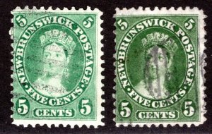 Scott 8 & 8b, New Brunswick, Canada, 5c, green / olive green, Used, QV, 1860