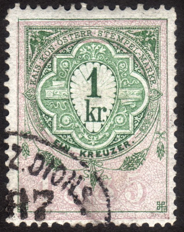 1885, Austria 1Kr, Revenue stamp, Used