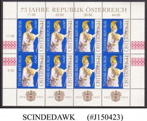 AUSTRIA - 1993 75th ANNIVERSARY OF AUSTRIAN REPUBLIC SC#1630 SHEET OF 8 MINT NH