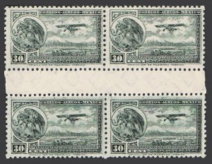 Mexico C75 gutter block/4,MNH.Michel 678Y. Air 1935,Coat of Arms,Eagle,Plane.