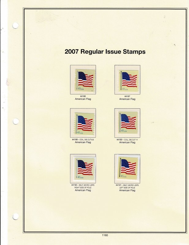 American Flag 41c US Postage Singles #4186-91 VF MNH