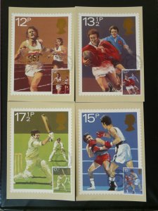 sports rugby cricket boxing athletics set of 4 maximum card Great Britain 1980