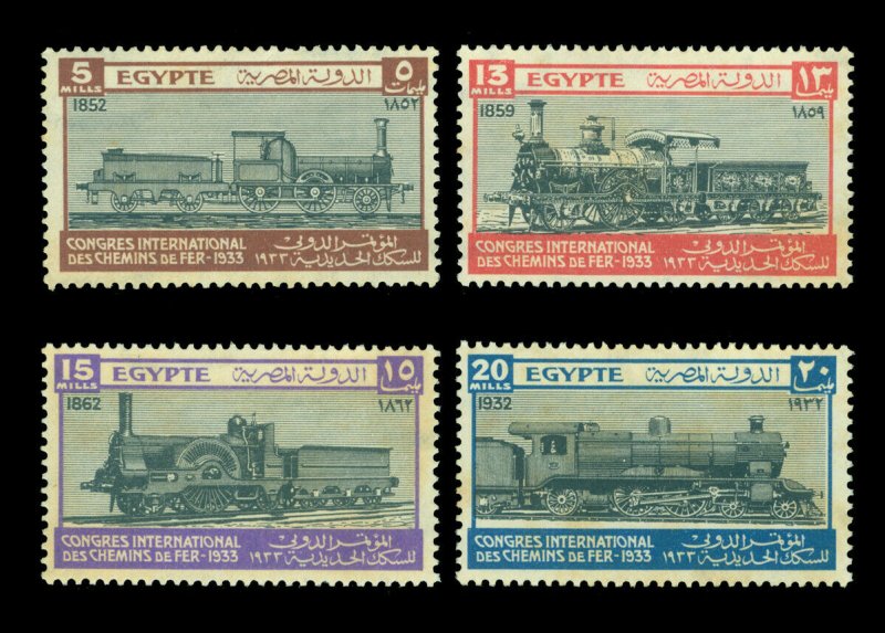 EGYPT 1933 Raiload Congress - LOCOMOTIVE set  Sc 168-171 mint MNH** (but stains)