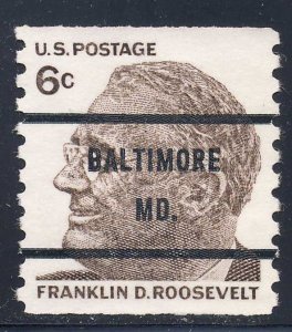 Baltimore MD, 1305-71 Bureau Precancel, 6¢ coil Roosevelt