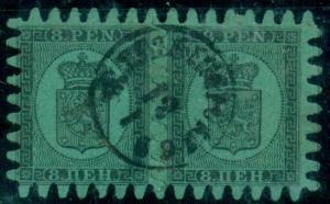 FINLAND #7 8 pen, roulette III, PAIR w/PERFECT TEETH use W/1869 town cancel