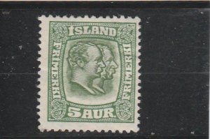 Iceland  Scott#  102  MH  (1915 Two Kings)