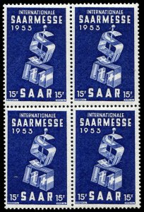 Saar #246 (Mi. 341) Cat€10.50, 1953 Saar Fair, block of four, never hinged