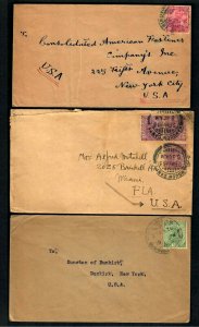 Lot3l Lot of 3 covers  India to U.S.A.1930s multiple stamps 1/2a 1a 1a3ps