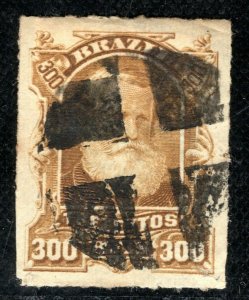 Brazil Postmark 1878 300r DOM PEDRO high value fine used FU Scott.75 PURPLE215