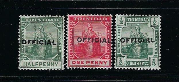 TRINIDAD SCOTT #O8-O10 1909-1910 OFFICIAL OVERPRINTS-   MINT LIGHT HINGED