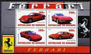 Burundi 2010 Ferrari Sports cars #1 perf sheetlet contain...