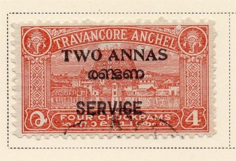 Indian States Travancore 1949 Early Issue Fine Used 2a. Optd Surcharged 085109