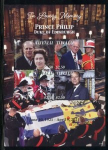 TUVALU  2021 IN MEMORIAUM PRINCE PHILIP  DUKE OF EDINBURGH SHEET MINT NH