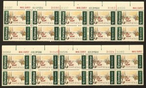 U.S. Mint Stamp Scott #1384 6c Christmas Lot of 2 Plate Blocks (Diff #s). NH.