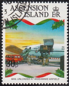 Ascension 1993 used Sc #573 30p Mail unloading at Wideawake Airfield Christmas