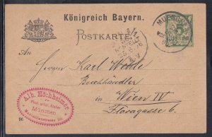 Bavaria - Munchen Jun 1896 Card to Autria