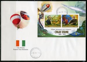 IVORY COAST 2018 190th  BIRTH ANN OF JULES VERNE SHEET OF TWO  FDC