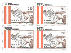 PERU 1984 DECLARATION OF INDEPENDENCE HISTORY BLOCK SCOTT 823 MI 1277 MINT NH