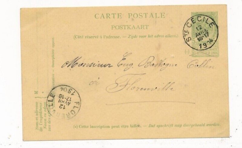 D143035 Belgium Postal Stationery 1904 Ste Cecile Florenville