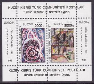 Turkish Cyprus 1993 Europa Souvenir Sheet Contempory Paintings Art    VF/NH