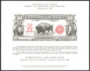 US Buffalo Silver Certificate Souvenir Sheet, Memphis Tennessee Coin Club, Ju...