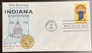 1308 Fluegel cachet Indiana Statehood 150th Anniversary FDC 1966