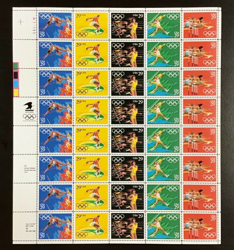 2553-2557   Summer Olympics  MNH  29¢ Sheet of 40 FV $11.60  1991