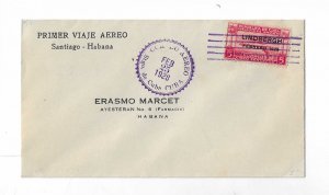 Cuba 1928  5c Lindbergh overprint FFC  Santiago to Havana  cachet VF