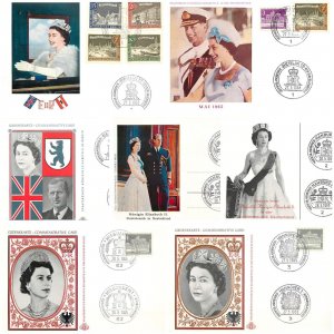 BB001 Germany 1965 Queen Elizabeth II lot of 7 commemorative cards