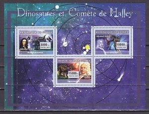 Guinea, 2007 issue. Halley` Comet & Dinosaurs on a sheet of 3.