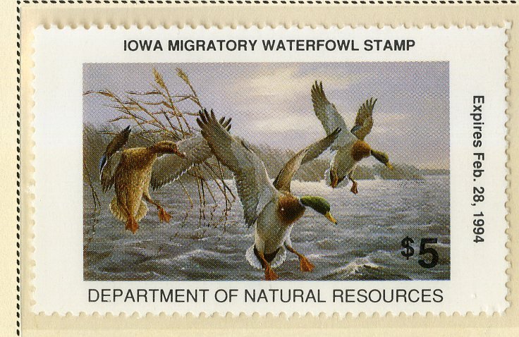 US IA22 IOWA STATE DUCK STAMP 1993 MNH SCV $9.00 BIN $4.50