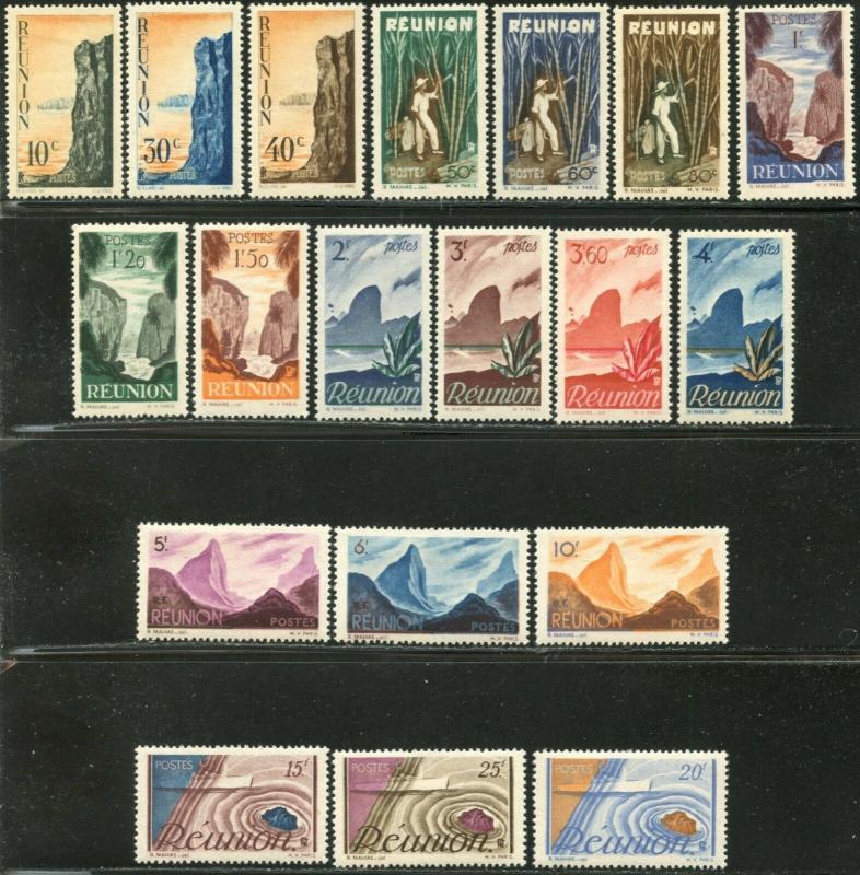REUNION Sc#249-267 1947 Pictorials Complete Set OG Mint Hinged