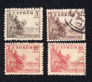 Spain 1938-49 5c & 10c perf & shade varieties, Scott 664, 664a, 665, 665a used